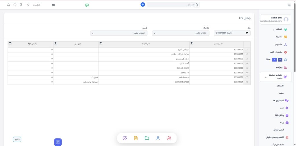 مدیریت حقوق و دستمزد و ساعت کاری: گوماتو وب CRM