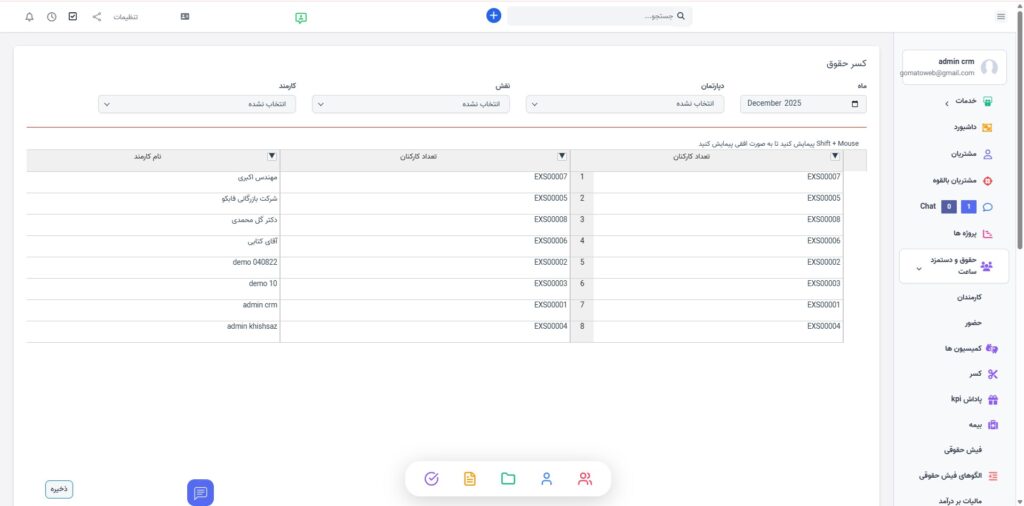 مدیریت حقوق و دستمزد و ساعت کاری: گوماتو وب CRM