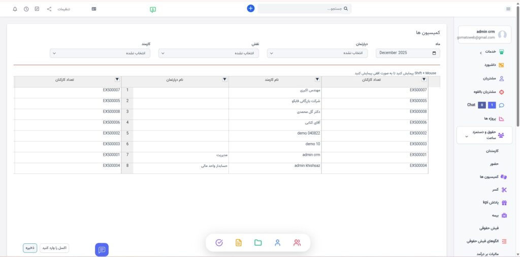 مدیریت حقوق و دستمزد و ساعت کاری: گوماتو وب CRM